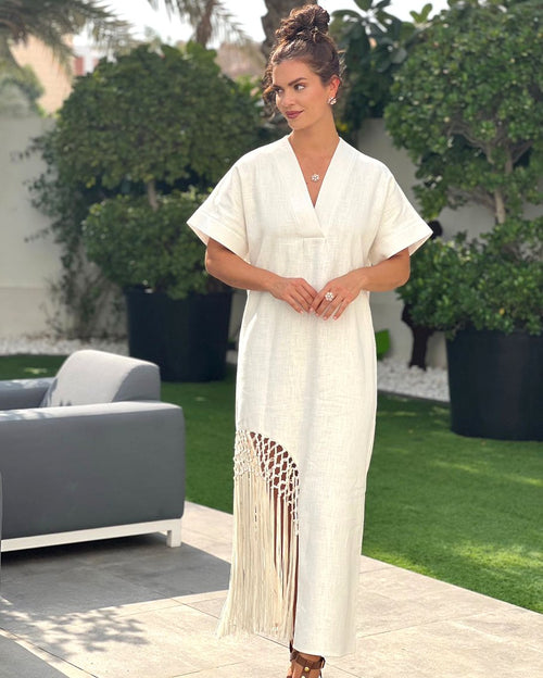 White linen blend dress