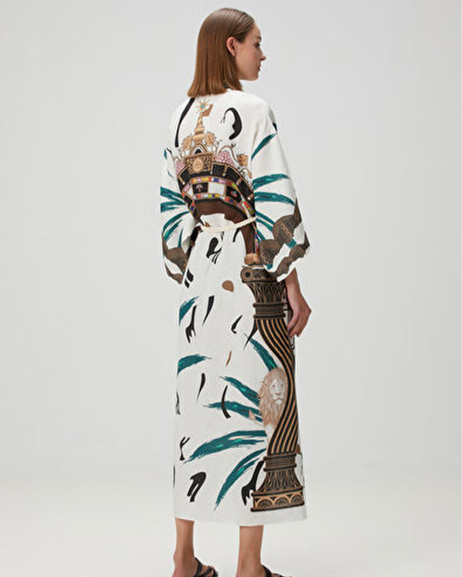 Jilda Hera Beyaz White Linen Kimono with Belt