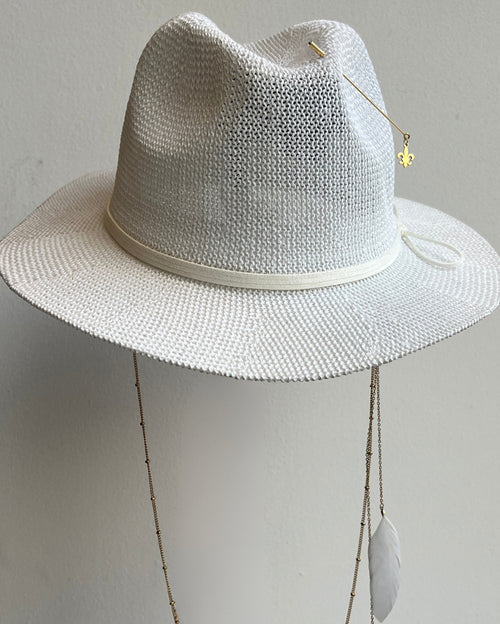 White Rice Feather New Panama Hat