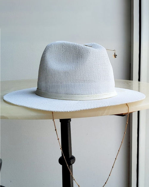 White Rice Feather Panama Hat