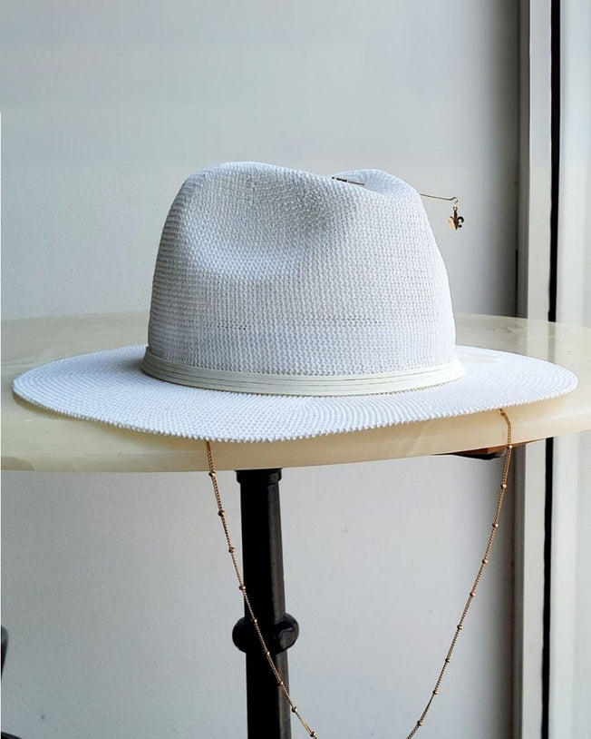 White Rice Feather Panama Hat