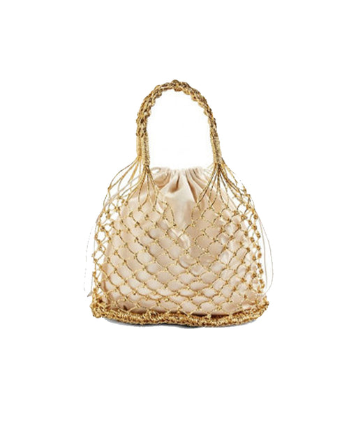 Woven Straw Cotton Helene Gold Net Tote Bag