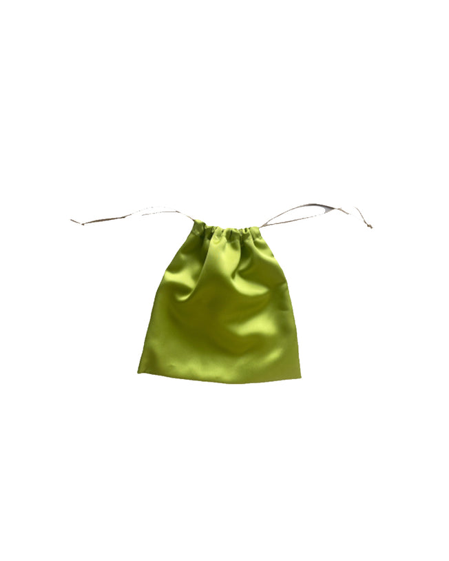 Woven Straw Satin Mini Helene Gold Net and Pistachio Green Tote Bag