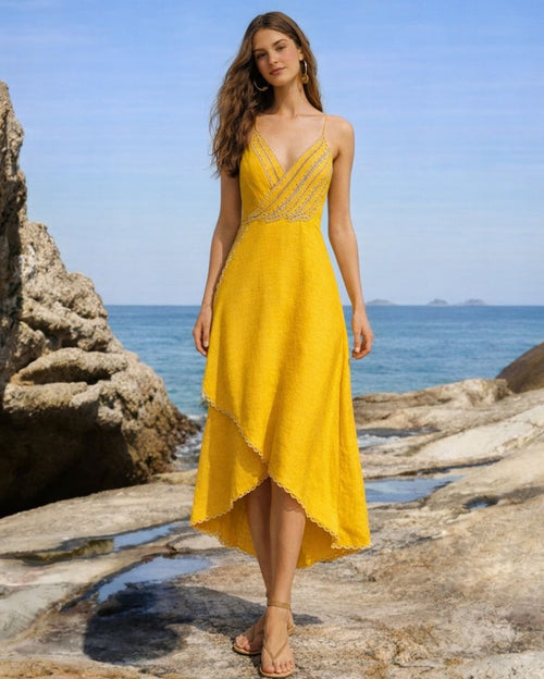 Yellow Bananas Maxi Wrap Dress