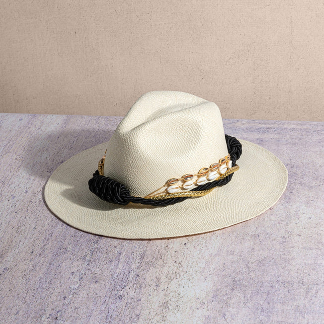 Shells And Rope Toquilla Straw Sisal Gold Hat